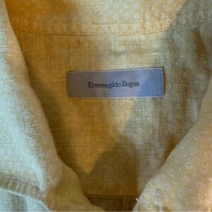 Ermemegildo Zegna Medium 100% Linen Shirt Solid Yellow Short Sleeve Resort